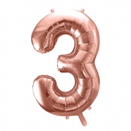 PartyDeco Fóliový balón Číslo 3 ružové zlato 86cm {PRODUCT_REFERENCE}-1