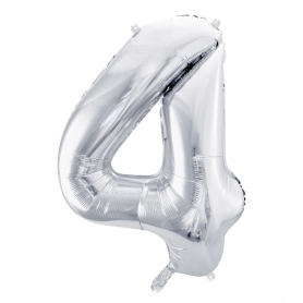PartyDeco Fóliový balón Číslo 4 strieborný 86cm {PRODUCT_REFERENCE}-1