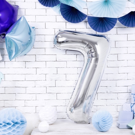 PartyDeco Fóliový balón Číslo 7 strieborný 86cm {PRODUCT_REFERENCE}-1