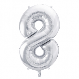 PartyDeco Fóliový balón Číslo 8 strieborný 86cm {PRODUCT_REFERENCE}-1
