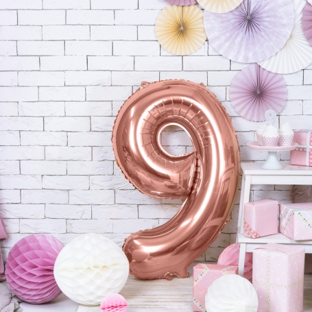 PartyDeco Fóliový balón Číslo 9 ružové zlato 86cm {PRODUCT_REFERENCE}-1