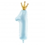 PartyDeco Fóliový balón Číslo 1 s korunkou bledo modrý 100cm {PRODUCT_REFERENCE}-1