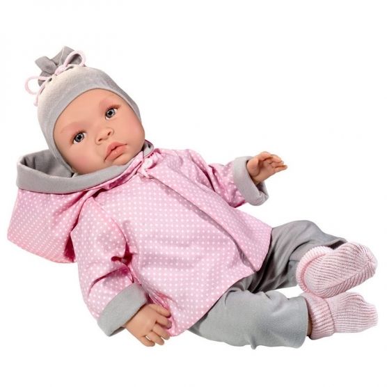 Asi Bábika bábätko Leo 46cm, v obojstrannom ružovo-sivom obleku {PRODUCT_REFERENCE}-1